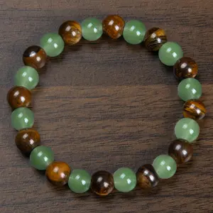 1pc Arpurraina Money Attraction Bracelet with Green Aventurine & Tiger Eye -    blue friendship bracelet beaded  jewelry protection bracelet encouragement gift fashion artificial bracelet  of  the  day Colorblock Beaded Crystal Bracelet
