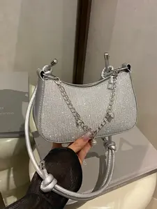 New Trendy Underarm Bag, Fashionable Single Shoulder Crossbody Bag with Chain, Simple and Versatile Shiny Shoulder Bag for Birthday Parties