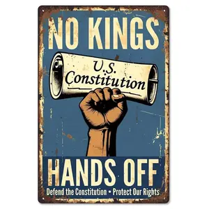 No Kings Hands Off Defend The Constitution 8x12 Inch Aluminum Metal Sign - Patriotic Retro Tin Wall Decor for Home, Office, Garage - Gift for Constitutional Rights & Libertarian Enthusiasts