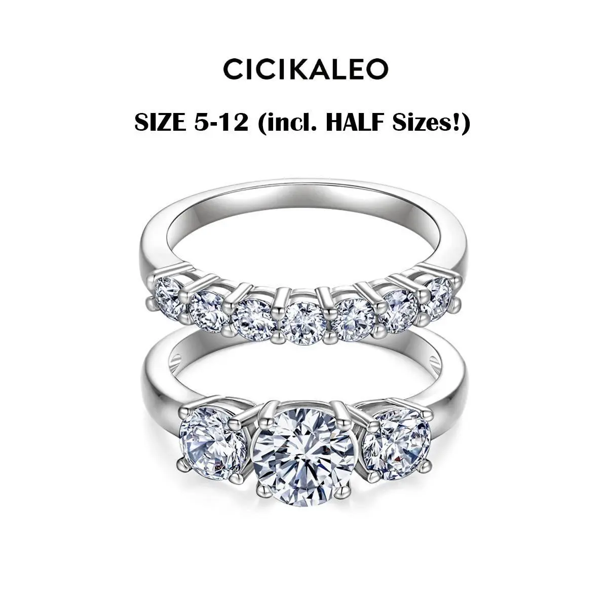 CICIKALEO 1CT Moissanite Rings for Women 3-Stone Stackable Sets Lab-Created 18K Gold Plated Wedding Band Engagement Promise Gift for Her R1 #Summervibes Wedding Promise Rings Three Stone Ring