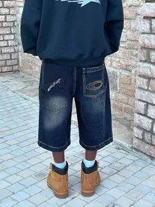 Men's Casual Streetwear Loose Fit Denim Shorts, Pocket Embroidery Jeans Shorts, Comfortable Summer Wear, Stylish and Trendy Design