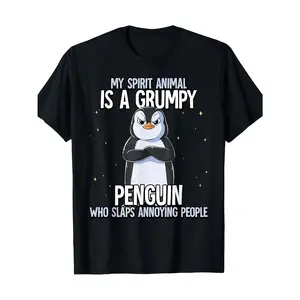 My Spirit Animal Is A Grumpy Penguin Funny Graphic Cotton T-Shirt, Valentine's Day Gift for Him , Oversized Comfort Fashion Humor Tee