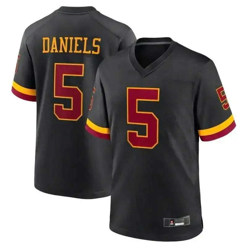 3D Printed Men's #5 White/Black/Burgundy Football Jayden Daniels Fan Jersey Printed Athletic Sports Shirt Game Day Apparel Breathable Performance Uniform Lightweight Football Clothing Fan Gear Tailgate Outfit Sports Collector Gift