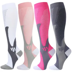 Compression Socks 4 Pairs, 15–20 mmHg Knee High Socks for Men & Women, Soft Breathable Support Socks for Running, Marathon, Gym Workout, Cycling, Hiking, Training, Long Hours Standing & Athletic Activities