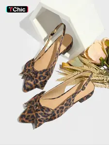 Fashion Leopard Print Bow Decorated Heeled Sandals, Elegant Pointed Toe High Heel Sandals for Women, Casual Versatile Shoes for Daily Wear, Fashionable Slingback Sandals