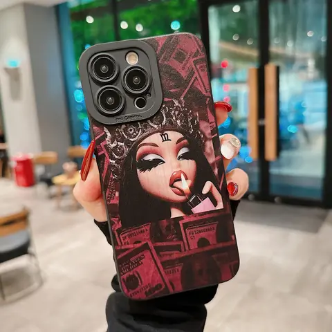 Creative Girl Pattern Phone Case, Anti-fall Phone Protector Cover, Shockproof Phone Protective Case Compatible with iPhone 15 14 13 12 11 Series
