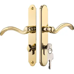 Storm Door Handle Accessory Set fit Pella Storm Door Handle Replacement Part, with Key and Lock Cylinder, Mortise Lock Not Included (Polished Gold)