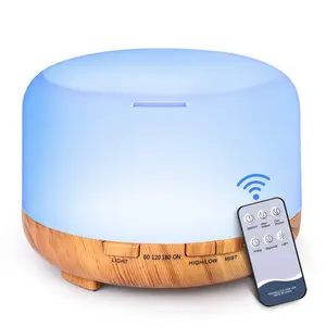 500ml Aromatherapy Oil Diffuser, 5V 2A USB Powered Wood Grain Color Essential Oil Aroma Diffuser, Auto Shut Off (When Water Use Out) With Remote Control For Home Office Bedroom