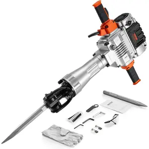 TikTokShopBlackFridayVEVOR Demolition Jack Hammer, 2100W Electric Jackhammer Heavy Duty, 1650 BPM Industrial-Grade Jack Hammer Concrete Breaker, with 1 Point Chisel, 1 Flat Chisel, Storage Case, Gloves and Goggles