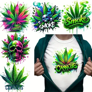 6PCS Bone Head Weed Graffiti Style Heat Transfer Vinyl Patches DIY Iron on Stickers for T Shirts Washer Resistant Printing Decor Mixed Color Film Art Crafts