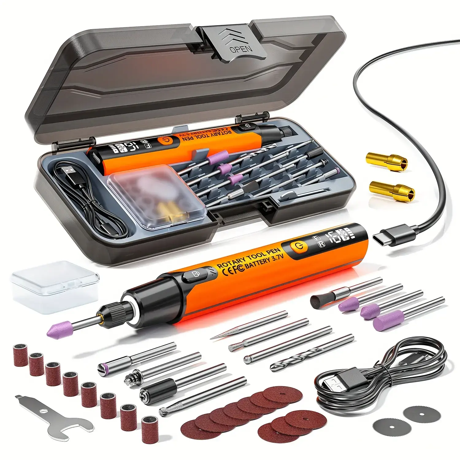 39pcs USB-Powered Electric Grinding & Polishing Tool Set, Power Tools, Car Polisher, Electric Angle Grinding Machine, Rotary Pen, Rotary Tool Accessories, Cordless Drill Bits, Rotary Tool Kit, Multi-Speed for Wood, Metal & Gemstone Carving