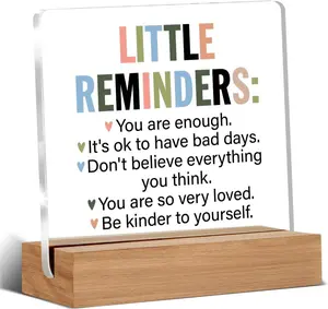Inspirational Motivational Gifts Employee Appreciation Gifts Little Reminders You are Enough Clear Desk Decorative Sign Acrylic Sign With Wooden Stand for Office Desk Table Shelf