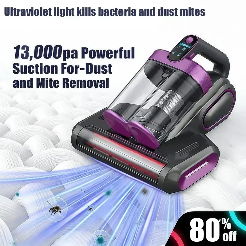 Cordless Mattress Vacuum Cleaner, Powerful Suction Vacuum with 13kPa Brushless Motor, UV-C Lamp, LED Display, HEPA Filter for Beds, Sofas, Uv Lamp
