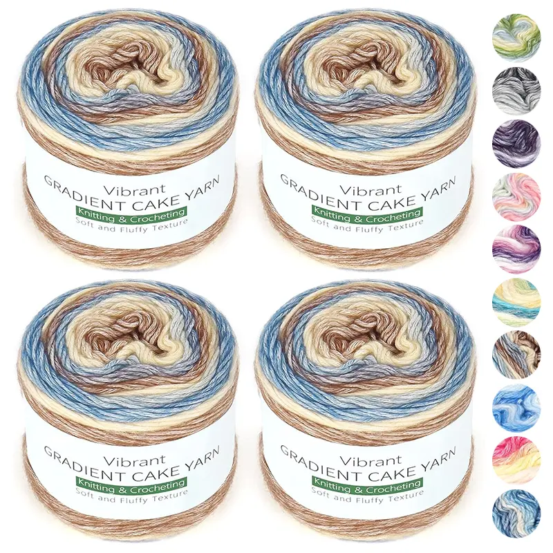 4 Pack of 100g/3.52 oz, Yarn for Crocheting Knitting-Gradient Yarn Cake-Soft DK Light Weight #3-60% Cotton 30% Acrylic 10% Wool-Perfect for Scarves, Shawls, Blankets and Garments