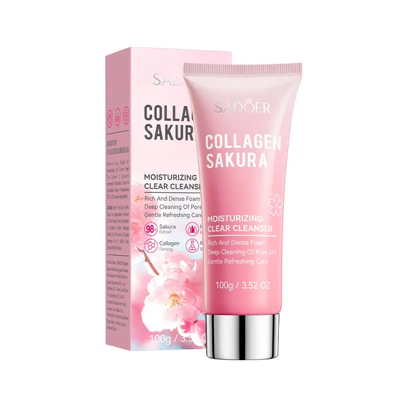 Collagen Sakura Moisturizing Clear Facial Cleanser,Rich Foam for Deep Pore Cleaning - Gentle, Hydrating & Refreshing Cleansing
