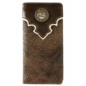 Men's Western Bifold Wallet with Cross Praying Cowboy Design Brown Checkbook Style