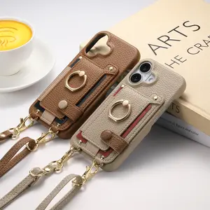 Applicable to Apple17 promax Air 16 messenger mobile phone case long lanyard card storage iPhone15 plus/16plus/14plus 14pro mobile phone leather case 12 anti-drop case 11