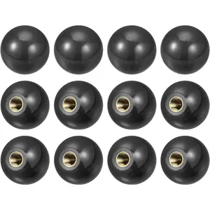 12Pcs Threaded Ball Knobs, M8 Female Thread Thermoset Ball Knob 1.18'' Dia Black Round Operation Ball Handles with Copper Insert for Machine Handle Tool Replacement