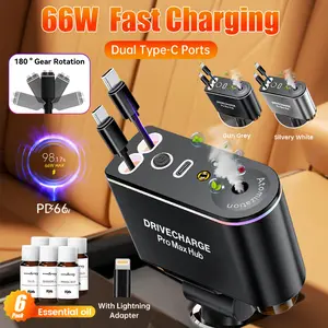 XHj Multi-purpose Intelligent Car Charging Hub  with Aromatherapy Diffuser & Starry Sky Light, Compatible with iPhone/Android | Intelligent Sensing Auto-On, Dimmable Galaxy Projection, Essential Oil Diffuser, Fast USB-C Charging for Car Interior Ambiance