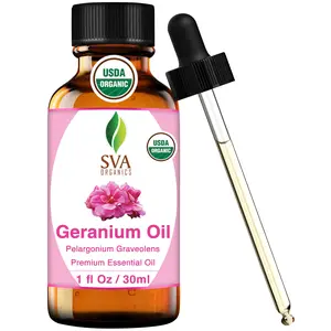 SVA Organic Geranium Essential Oil - 1 Fl Oz with Dropper - 100% Natural for Aromatherapy Diffuser, Skin Care, Soap Making