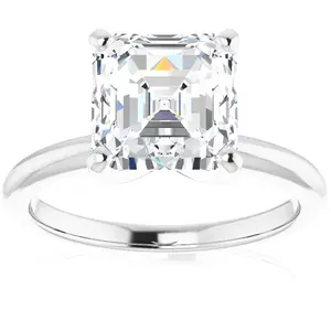3Ct Asscher Solitaire Moissanite Engagement Ring in White Yellow or Rose Gold