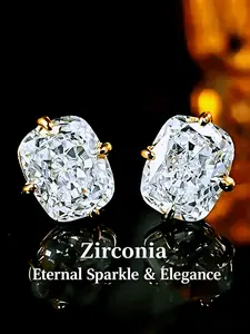 1 Pair Romantic Sparkling Zirconia  Stud Earrings For Women High Quality Artificial Zircon Earrings For Party Engagement Anniversary Jewelry Valentine's Day Gift Solitaire Earrings