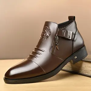 Men'S Classic Chelsea Boots with Zipper Closure - Faux, Round Toe, Medium Height, Casual Business Style, All-Season Comfort, Easy Slip-On Design for Daily and Party Occasions