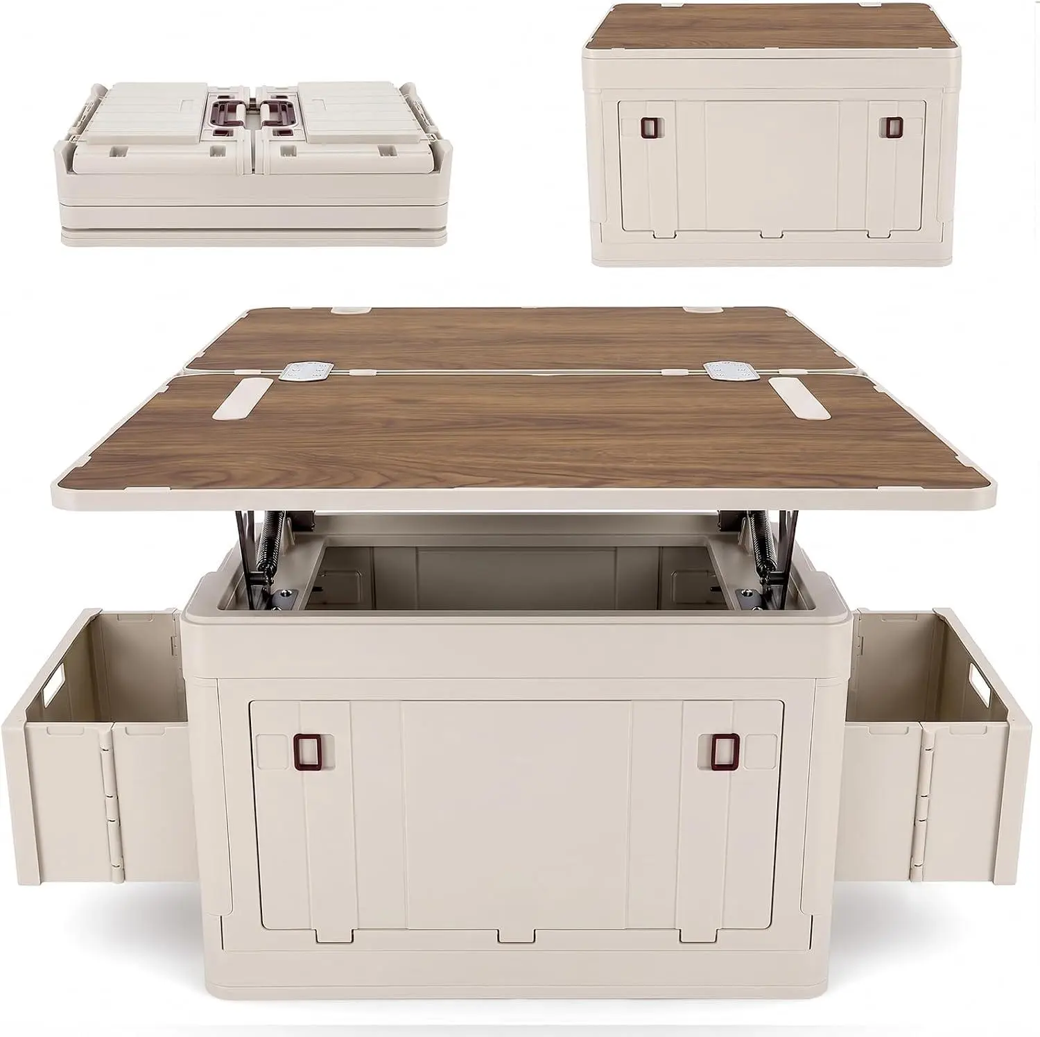 Compact Rectangular Heavy-Load Folding Camping Table & Storage Box, Multizone Outdoor Event Organizer with Side Storage Baskets, Collapsible for RV Camping