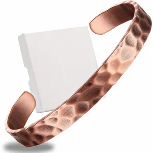 Pure Copper  – Copper  for Men & Women – 100% Solid, Raw & Uncoated Handmade Hammered Tibetan Cuff Bangle Oversize Gold Plated Rose Pendant Necklace initial bracelet