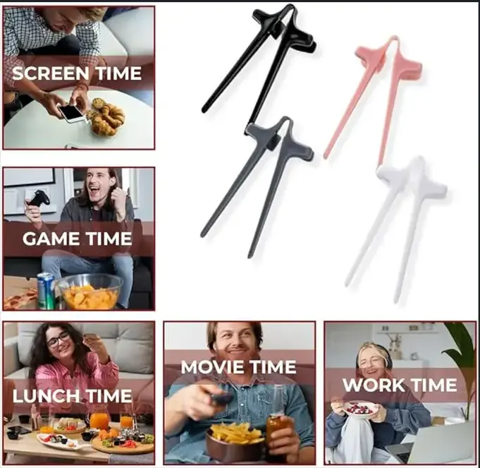 SnackStix Simple Finger Chopstick BPA Free Ergonomic Design Mess-Free Snacking for Gamers in Black Gray White & Pink Ultimate Gamer Snack Tool