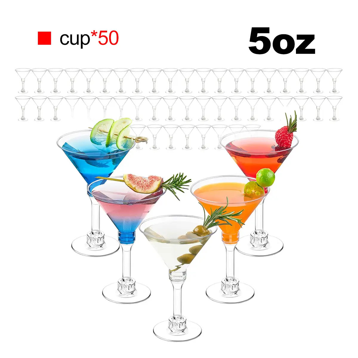 50pcs 5 OZ Plastic Clear Cocktail Disposable Toasting Glasses for Champagne, Cocktail, Wine, Tequila,Perfect for Wedding, Engagement, Party & Mimosa Bar