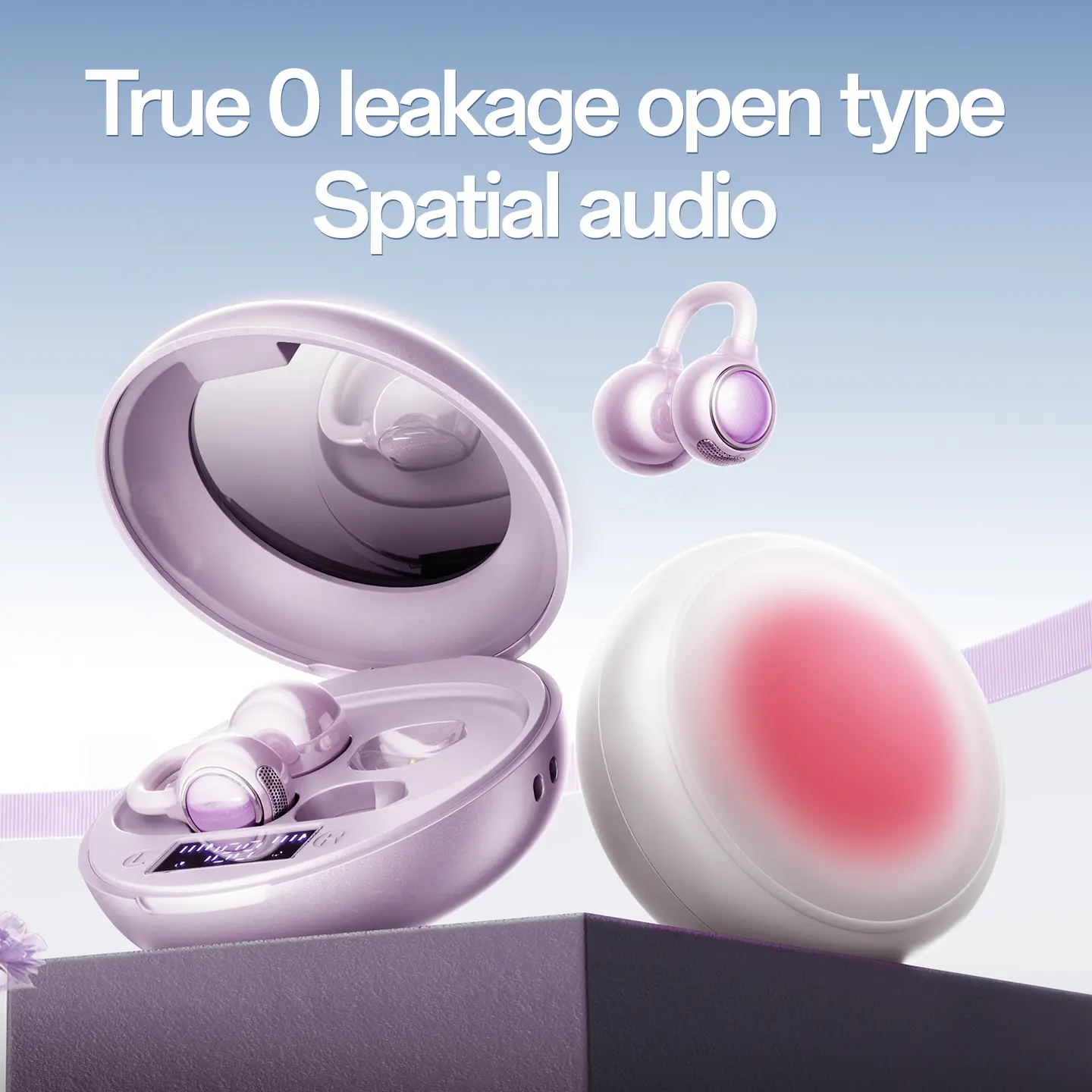 CHENRUIDA M156 Gradient Color Fashionable Earbuds, Wireless Bluetooth Clip-on Electronic Earbuds with Built-in Makeup Mirror, Outdoor Use, Ultra-long Battery Life, Leakproof Spatial Audio, HD Sound Quality, Audio Headphones, Headphone Purple