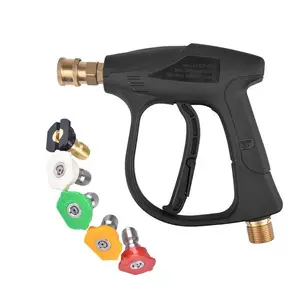 Short High Pressure Washer Gun for Summer High Power Washer Spray Gun with 5 Counts Nozzle,External Thread Connection M22 Inner Hole 14 Car Wash Gun