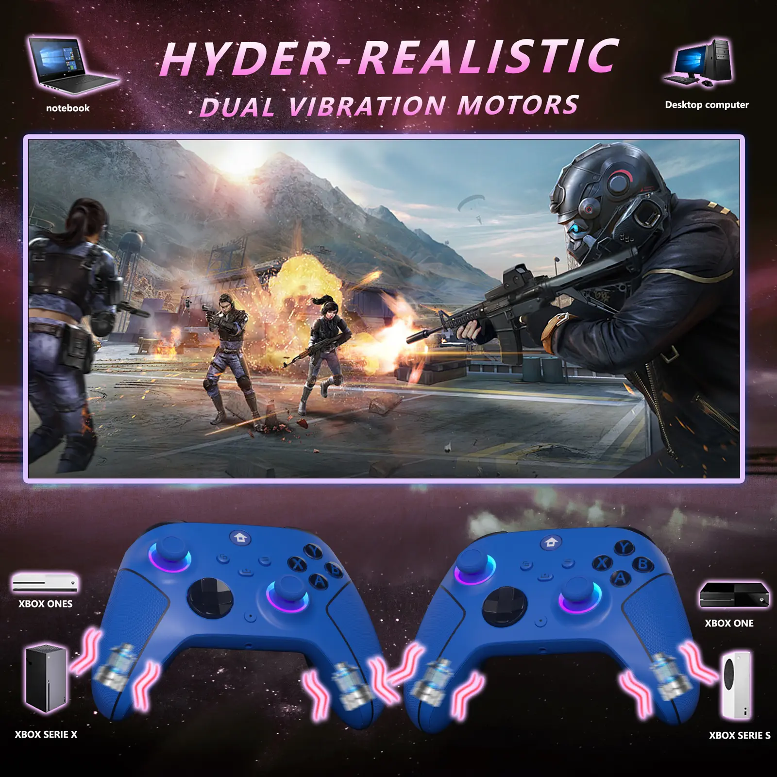 YUYIU Wireless HallEffect Controller for Xbox Series X|S & Steam PC with 7  RGB Lights Dual Vibration Turbo Programmable 3.5mm Audio Jack 1000mAh  Battery - TikTok Shop