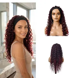 chocolate brown wigHeadband Wig — Synthetic Deep Wave Wig (26 Inches) — Glueless, Lace-Free Front — Deep Curl Texture — Brazilian Virgin Hair — "Ready-to-Wear" Style — Designed for Black Women — 150% Hair Density