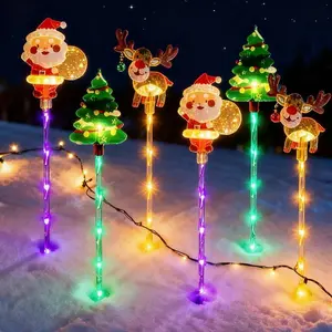6-Pack Solar LED Christmas Lights �C Santa Claus, Christmas Tree, and Reindeer Designs, IP44 Waterproof Fairy Lights for Lawn, Garden, Pathways, and Holiday Decorations Plastic Magical Ornaments