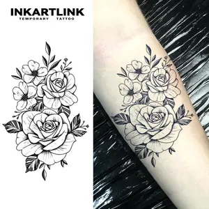 INKARTLINK Tattoo Tech, 2 Sheets Semi-Permanent Temporary Tattoos ,Rose 3,Adult Art Design,Lasts 1-2 Weeks, Waterproof, Realistic Look, No Adhesive, No Reflection,For Man And Woman,Ideal for Swimming, Party