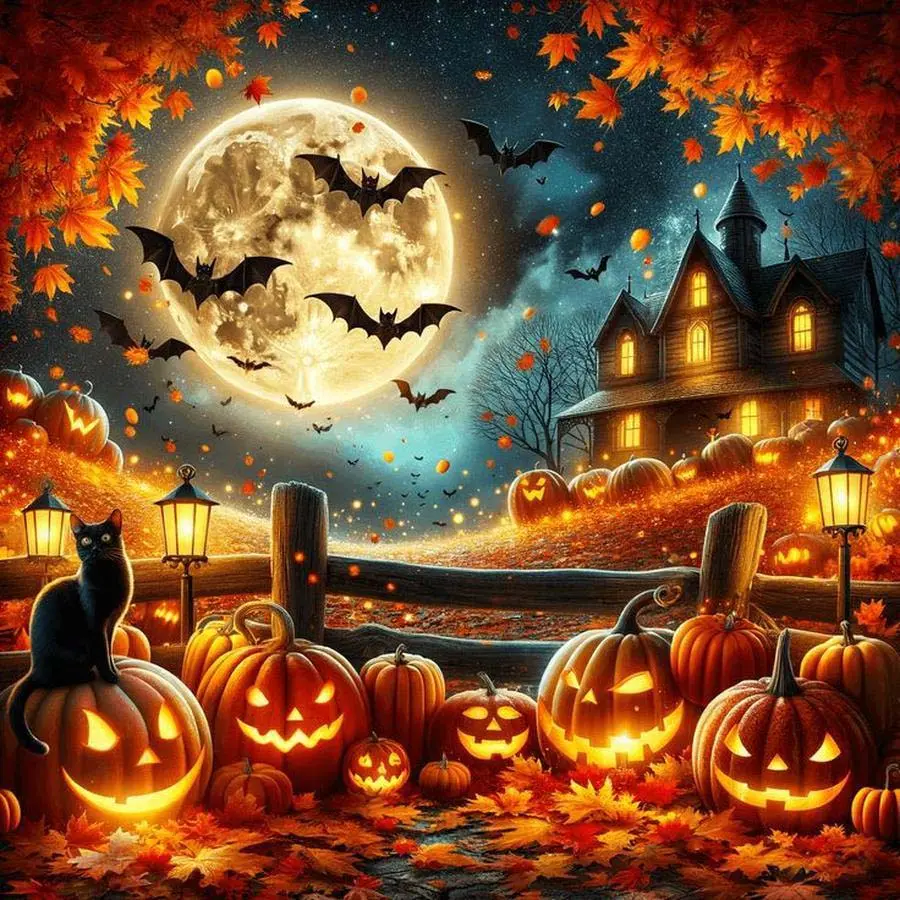 Halloween Themed DIY Craft Diamond Arts Colorful Painting Kit Without Frame, Diamond Effect Pumpkin & Cat & Moon Pattern DIY 5D Diamond Arts Colorful Painting for Home Wall Decor, Diamond Pattern Design