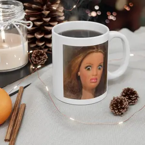 Funny Disgusted Doll Face Mug - Hilarious Coffee Cup Gift for Mom, Dad, Coworker or Friend - bbe10006