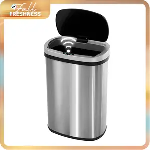 13 Gallon Kitchen Stainless Steel Automatic Trash Can Non-Contact Induction, Battery-Free, Covered Trash Can Anti-Fingerprint Mute Design, 50 Liters Capacity, Suitable for Office Bedroom Living Room Autumn Fresh