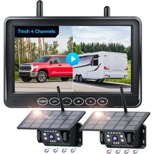 2 Magnetic Solar Wireless Backup Camera for RV Truck Trailer–7" 1080P Monitor with Recording,1-Min Install,No Delay,Wide View,IR Night Vision,4 Channels,Auto-Sleep,Rechargeable Rearview Camera
