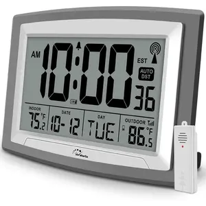 Atomic Clock with Outdoor and Indoor Temperature - 12.5 Inch Self-Setting Digital Clock Large Display,  Operated Wall Clocks or Desk Clocks for Bedroom, Livingroom, Office