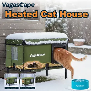 【Limited】Vagascape Heated Outdoor Cat House, Heated Bowl, Thermostat & Overheat Protection with Auto Shutoff, Warms in ~3s & Energy-Saving – Waterproof, Insulated & Elevated, 12mm Fiberglass Frame, Escape Door & Window, UL-Tested Heating Core