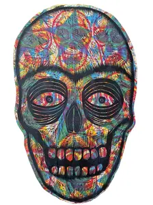 Radiant  Skull Woodcut Printed on  Shaped Wooden Panel