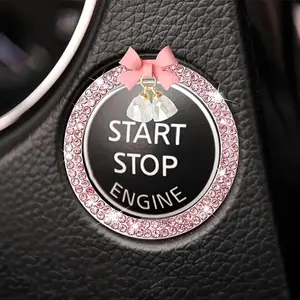 Rhinestone Decor Bowknot Design Car Engine Start Stop Button Ring, Car Engine Start Stop Button Decoration, Car Interior Accessories for Women, Car Decorations, Girly Car Accessories