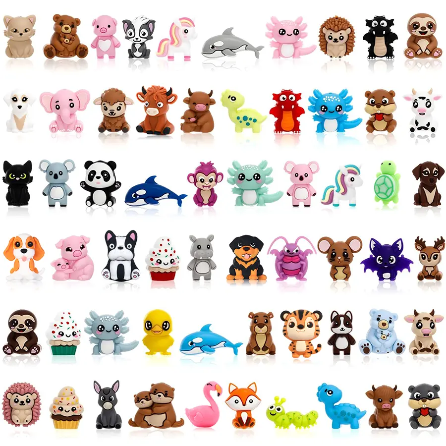 12 pieces - Various theme 3D animal silicone beads, suitable for jewelry-making products, keychain production, earrings, necklaces, etc. as jewelry accessories, and jewelry-making products (24 pieces of random styles)