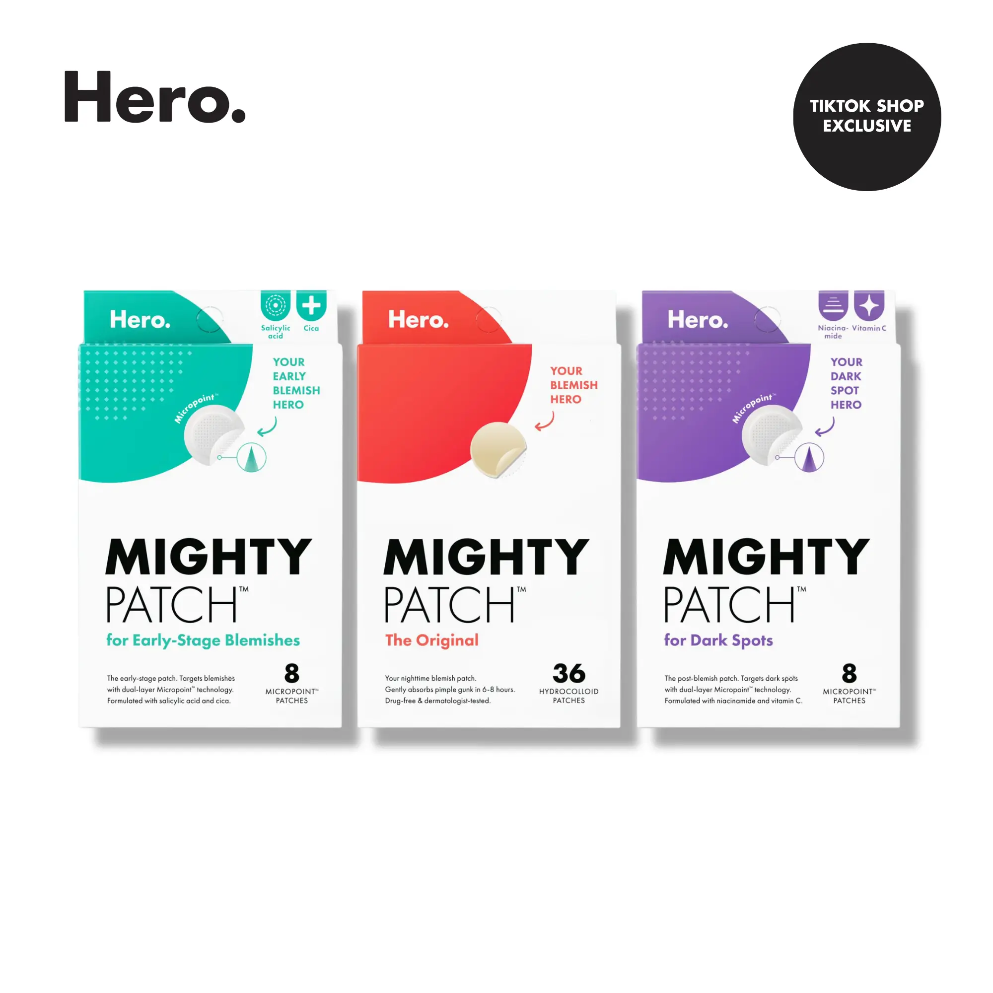 Hero Mighty Patch Micropoint Dark Spots, Mighty Patch Original, Mighty Patch Micropoint Large Pimple Patch Bundle Hero Mighty Patch Micropoint Dark Spots, Mighty Patch Original, Mighty Patch Micropoint Large Pimple Patch Bundle