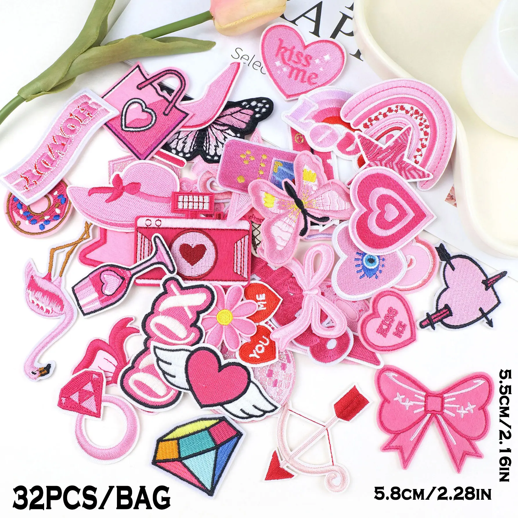 32 Pcs Mixed Heat Transfer Iron-On Patches, Diy Material, Crafts, Craft Supplies, Decorative Stickers for Clothing, T-Shirts, Pants & Backpacks, DIY Fashion Accessories