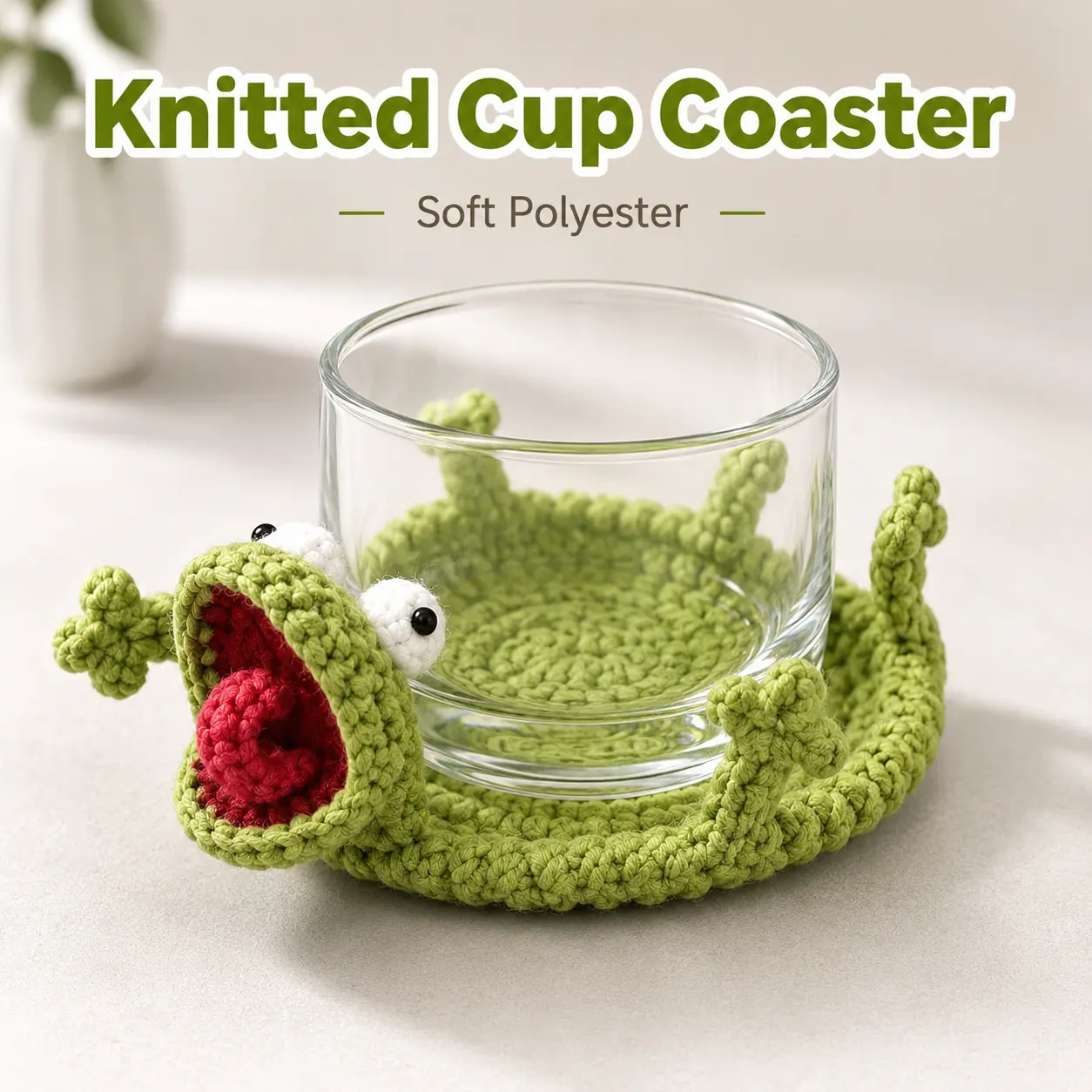 [Dealsforyou] Knitted Crocodile Cup Coaster, Polyester Animal Drink Holder Mat, Lightweight Table Decor for Cups, Mugs and Glasses