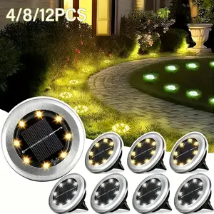 4/8/12-pack Solar 8LED Ground Lights - Solar outdoor step lights, IP65 path lights, garden lights, Outdoor Waterproof Lights, Outdoor Pathway Light, for steps, paths, lawns, and landscape lighting outdoors - Warm white/cool white options available